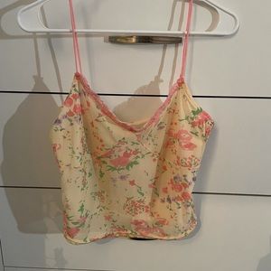 Creme tank top with pink lace trim